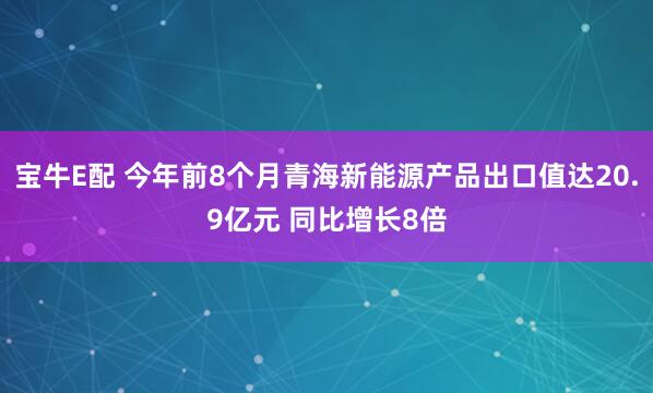 宝牛E配 今年前8个月青海新能源产品出口值达20.9亿元 同比增长8倍
